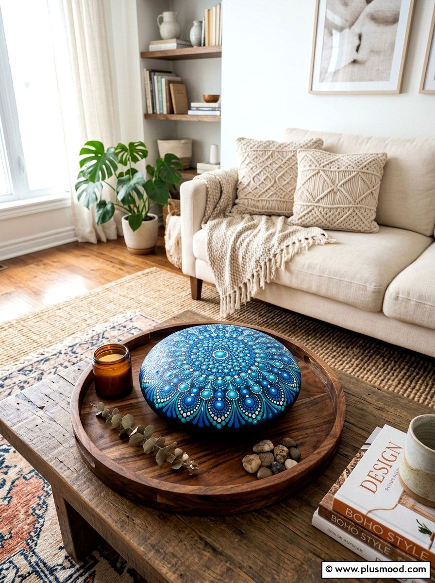 Mandala Stone Centerpiece - 25 painted rock ideas for tabletop display