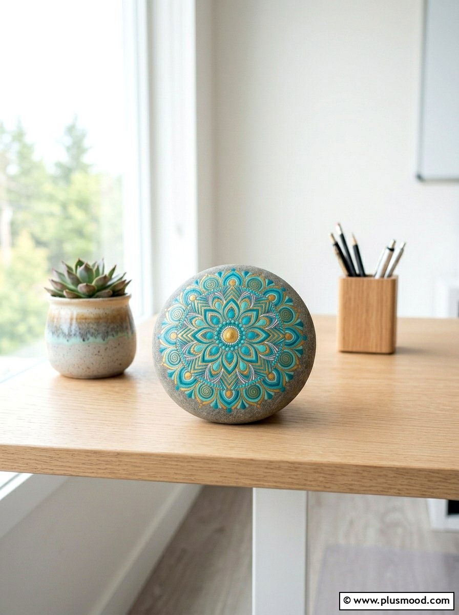 Mandala Stone Pattern - 25 painted rock ideas with zentangle art