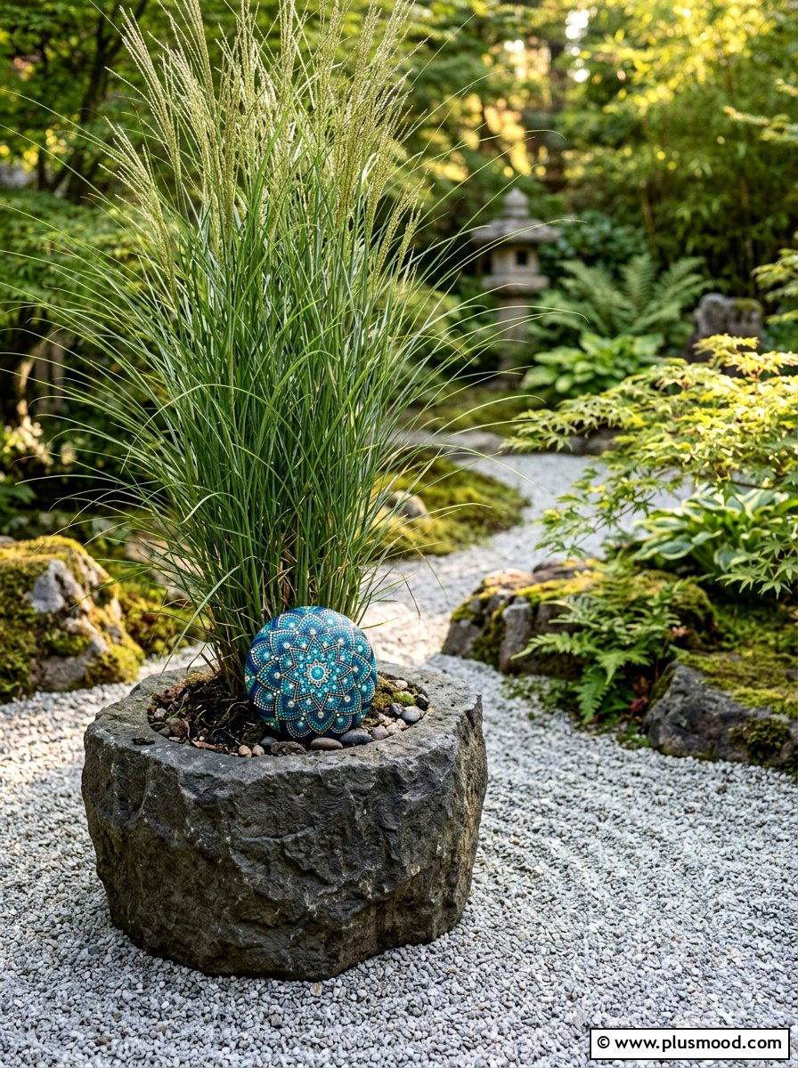 Mandala art pebble for garden - 25 painted rock ideas for plant pot decoration