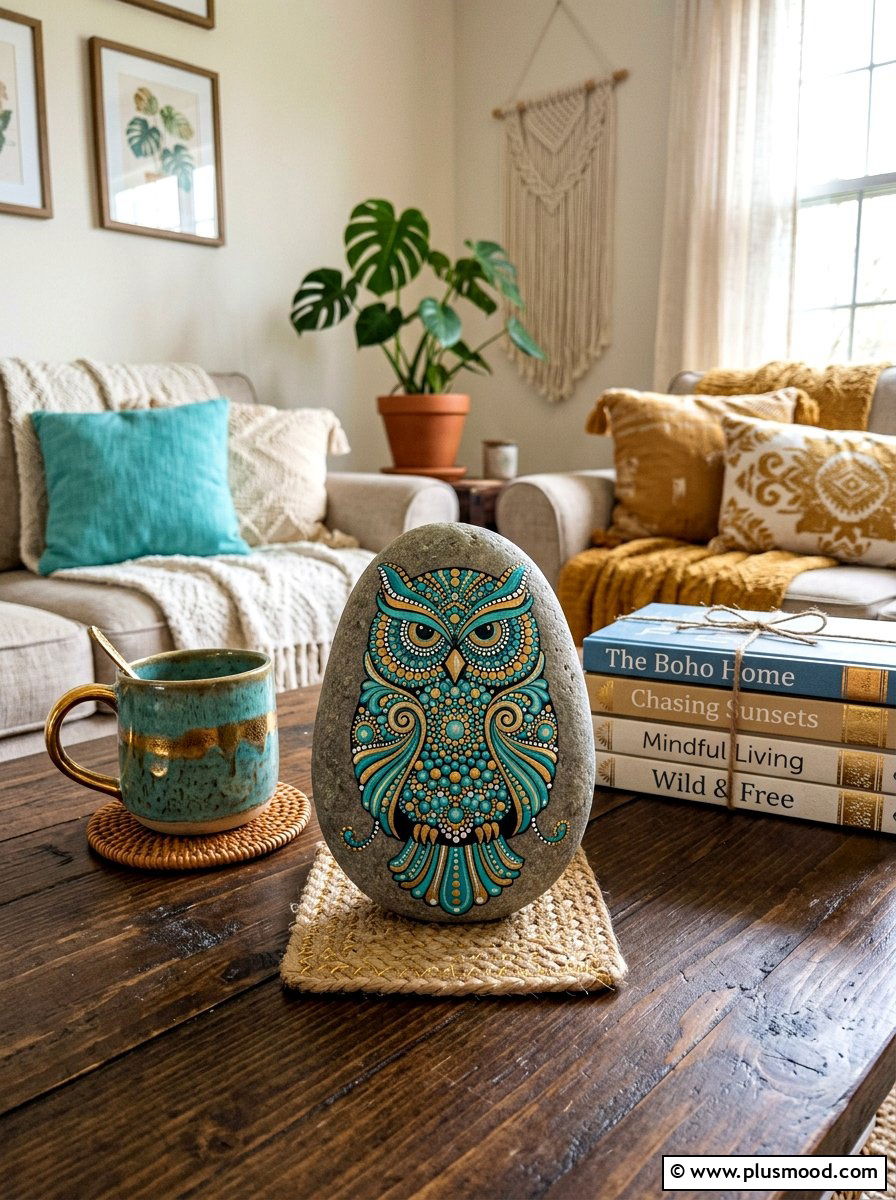 Mandala dot owl - 25 painted rock ideas with owls