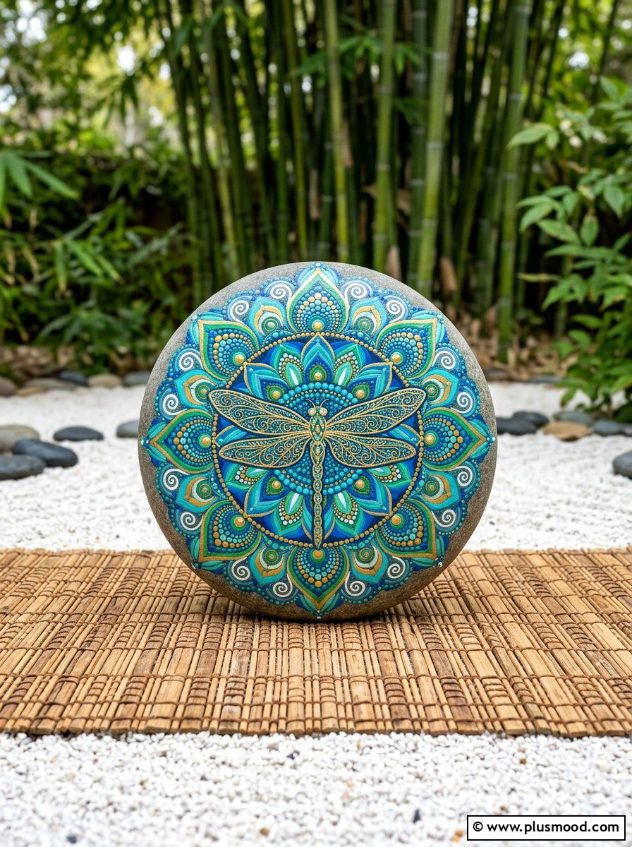 Mandala dragonfly stone patterns - 25 painted rock ideas with dragonflies
