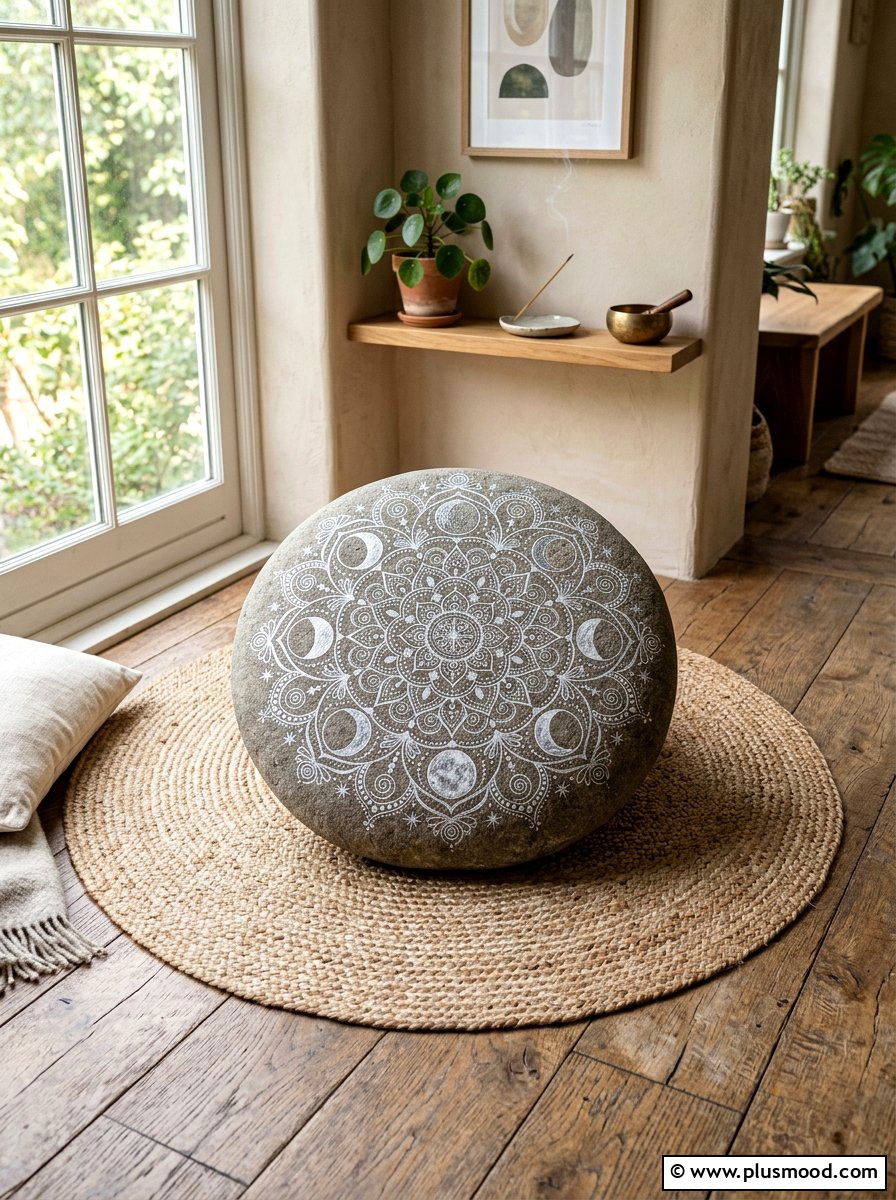 Mandala moon phase rock - 25 painted rock ideas with moon phases