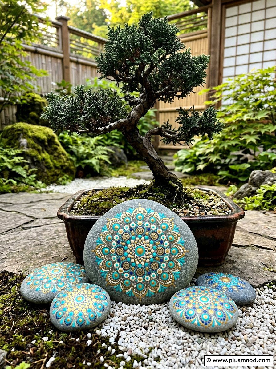 Mandala rock patterns - 25 painted rock ideas for potted plant display