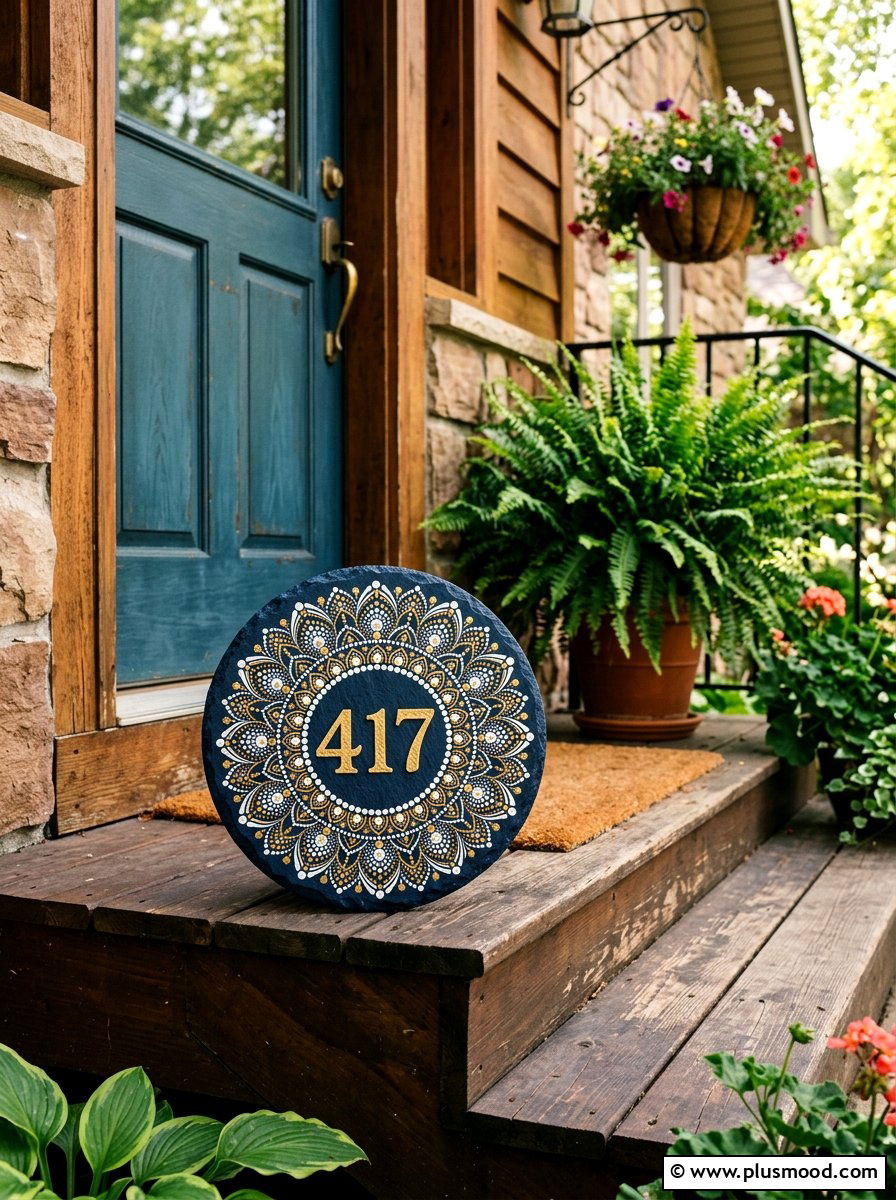Mandala stone address marker - 25 painted rock ideas for address markers