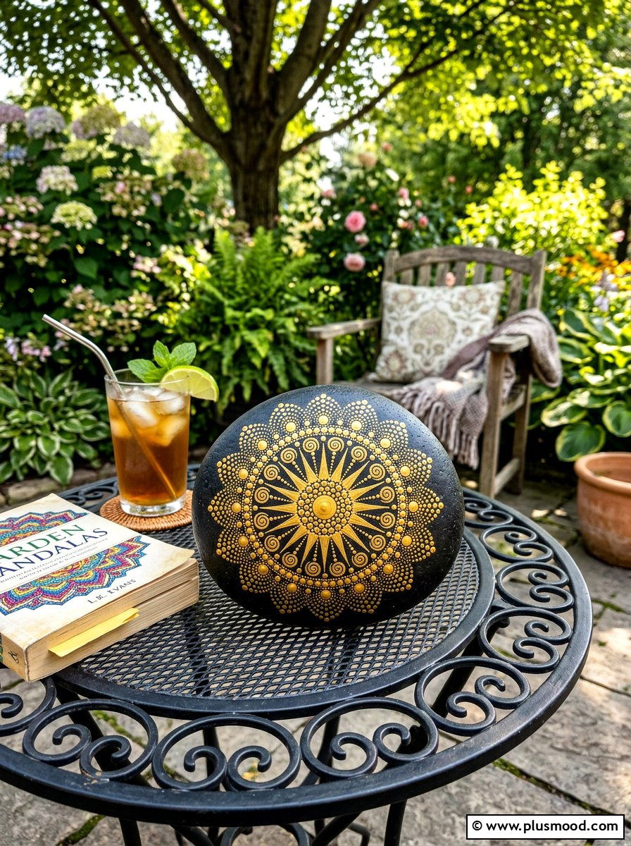 Mandala sun pattern - 25 painted rock ideas with sun design