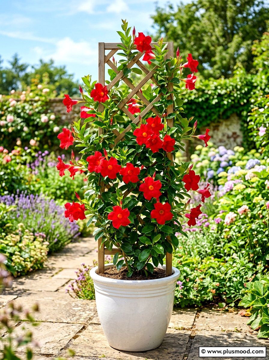 Mandevilla Trellis Flower Pot - 25 summer container flower ideas