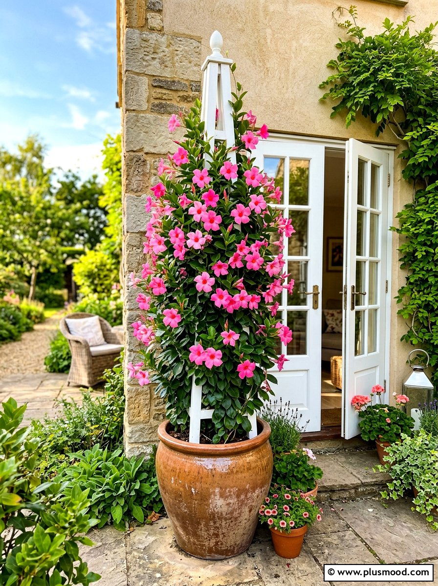 Mandevilla Trellis Planters - 25 summer patio planter ideas