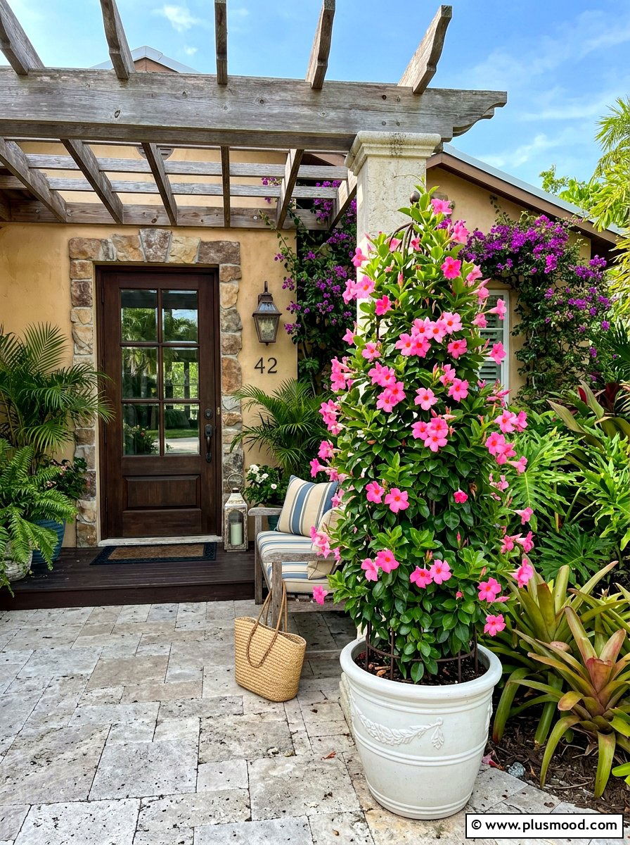 Mandevilla Vine Topiary - 25 summer topiary ideas for front entry