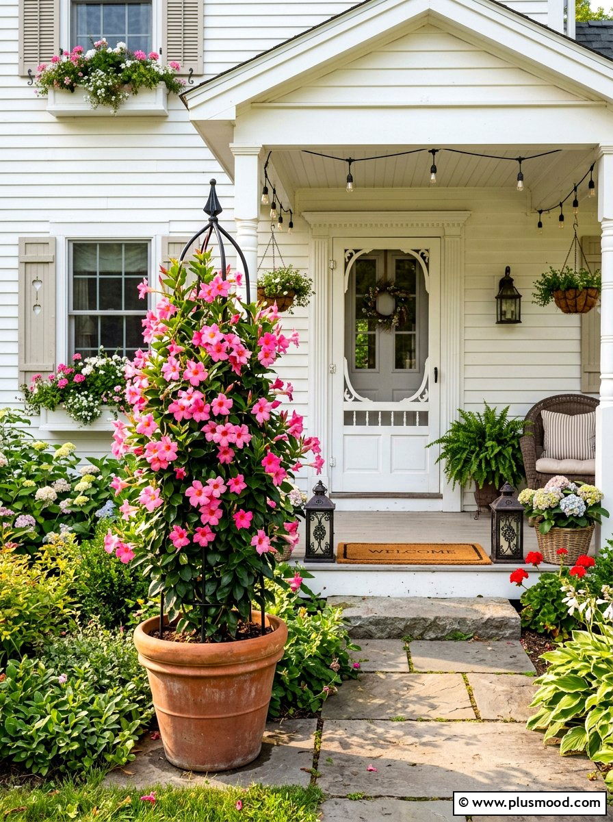 Mandevilla Vine Trellis - 25 summer tropical planter ideas