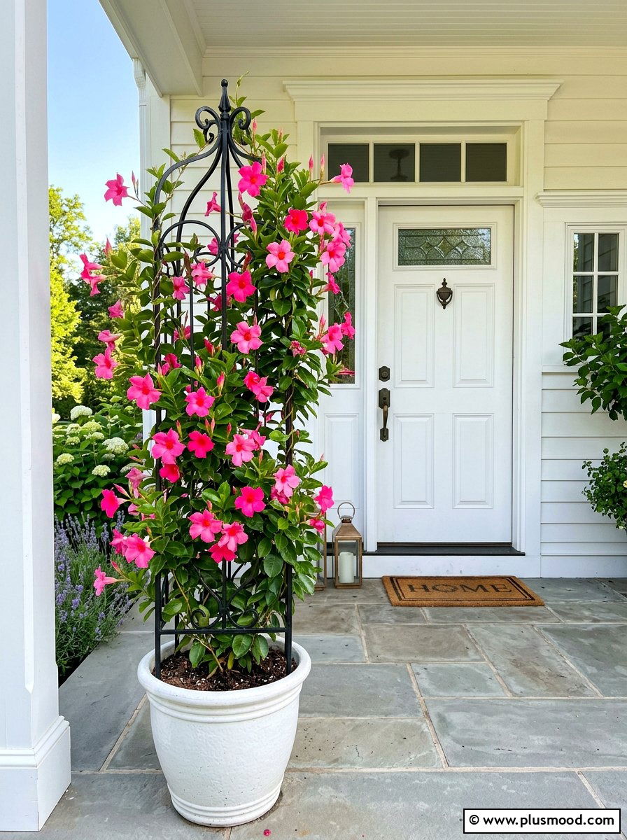 Mandevilla Vine Vertical Container - 25 summer container ideas for front door