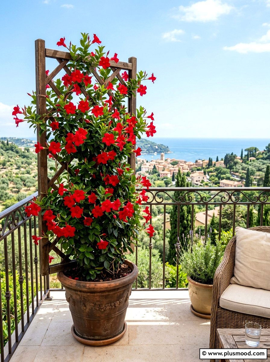 Mandevilla trellis planter - 25 summer flower pot ideas