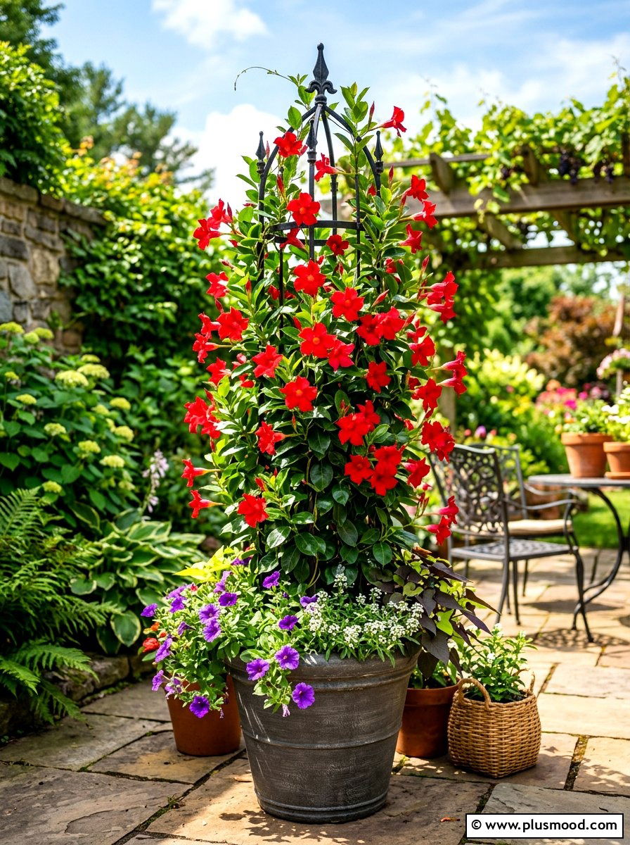 Mandevilla trellis summer planter - 25 beautiful summer planter ideas