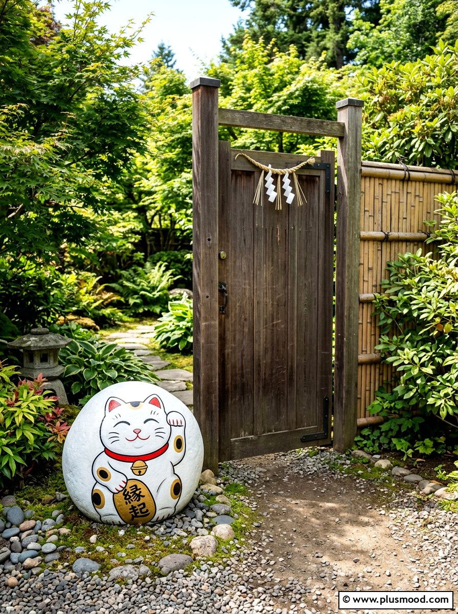 Maneki neko lucky cat rock - 25 painted rock ideas for Japanese garden