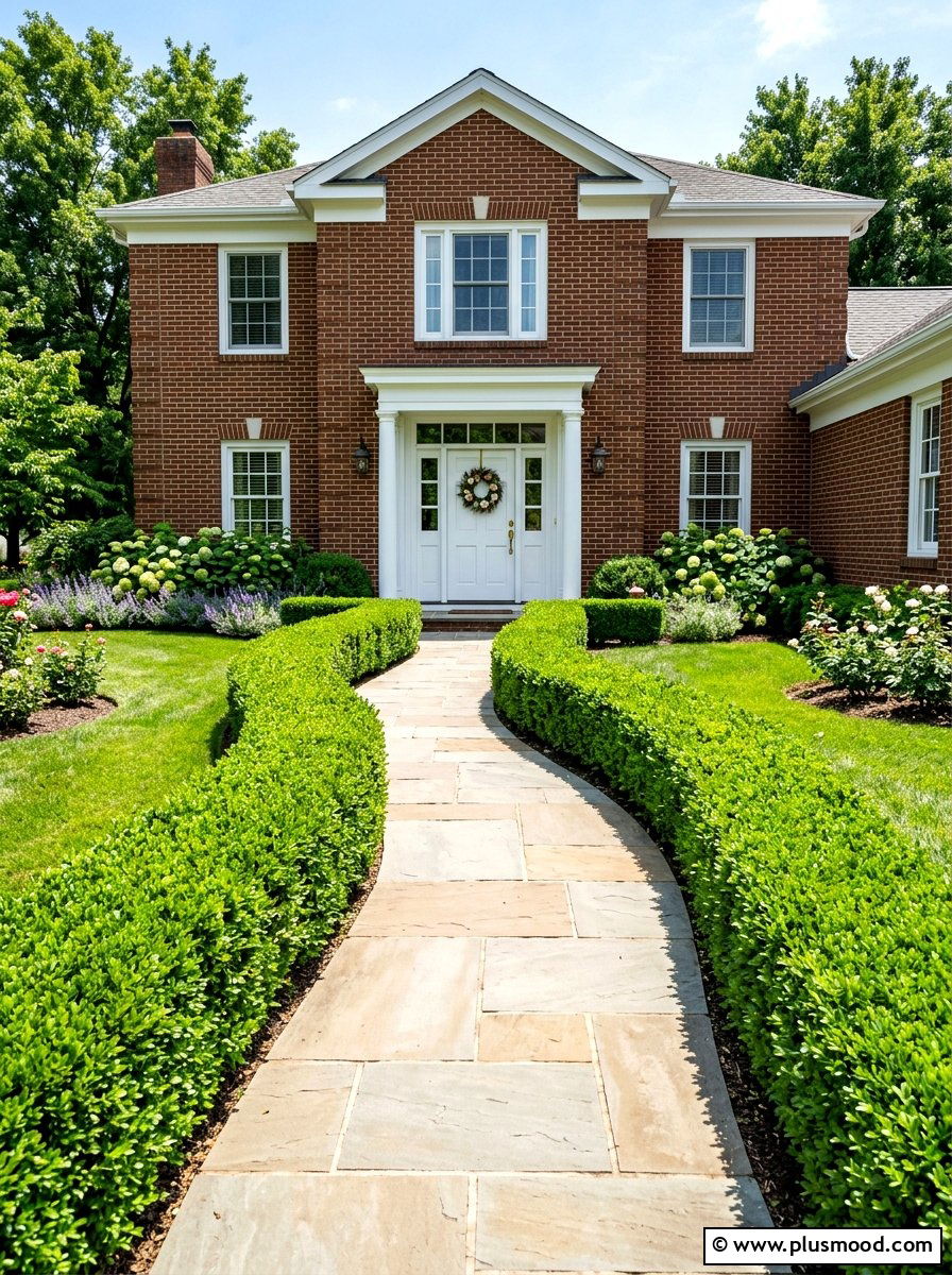 Manicured Boxwood Hedges - 25 summer entryway curb appeal ideas