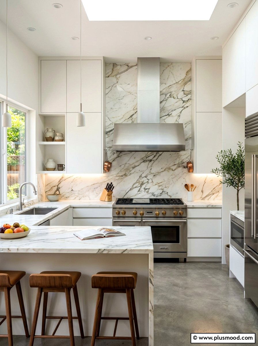 Marble Backsplash Slab - 25 summer kitchen makeover ideas