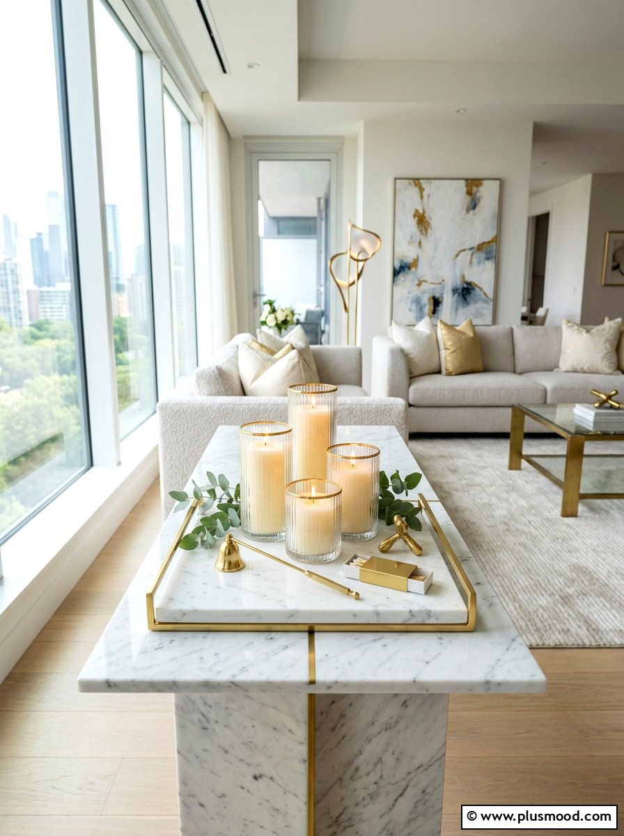 Marble Base Candle Display - 25 summer candles decor ideas for living room
