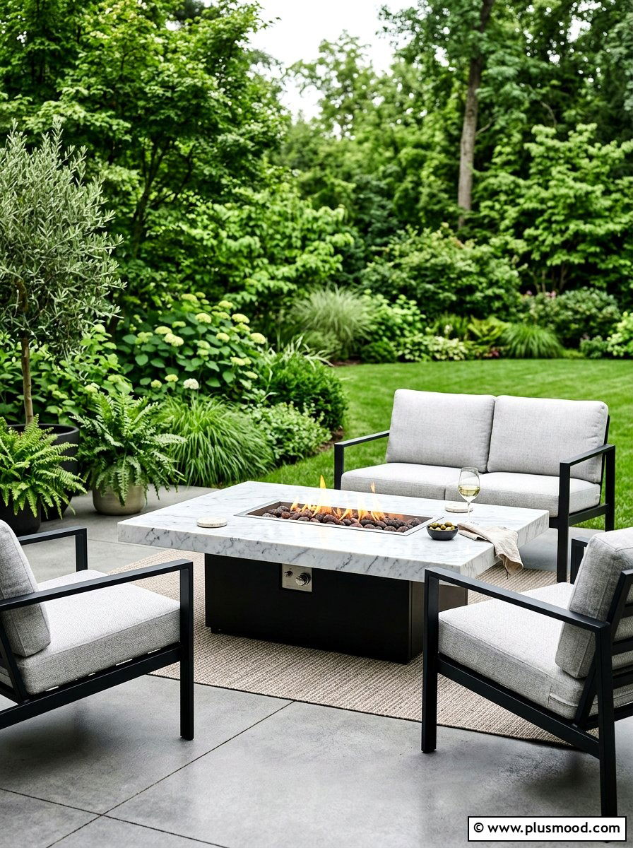 Marble Fire Table Minimalist Patio - 25 small backyard ideas with fire table