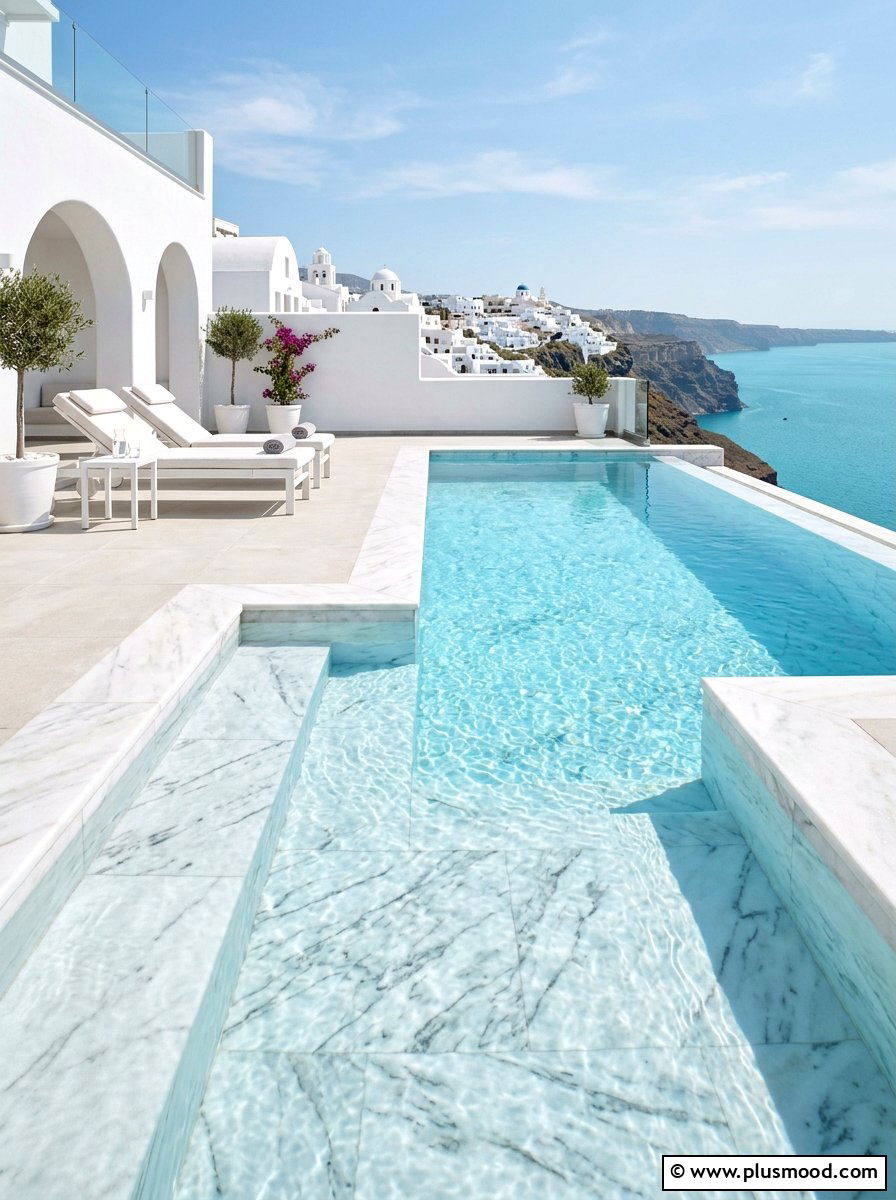 Marble pool tiles - 25 pool landscaping ideas with natural stone