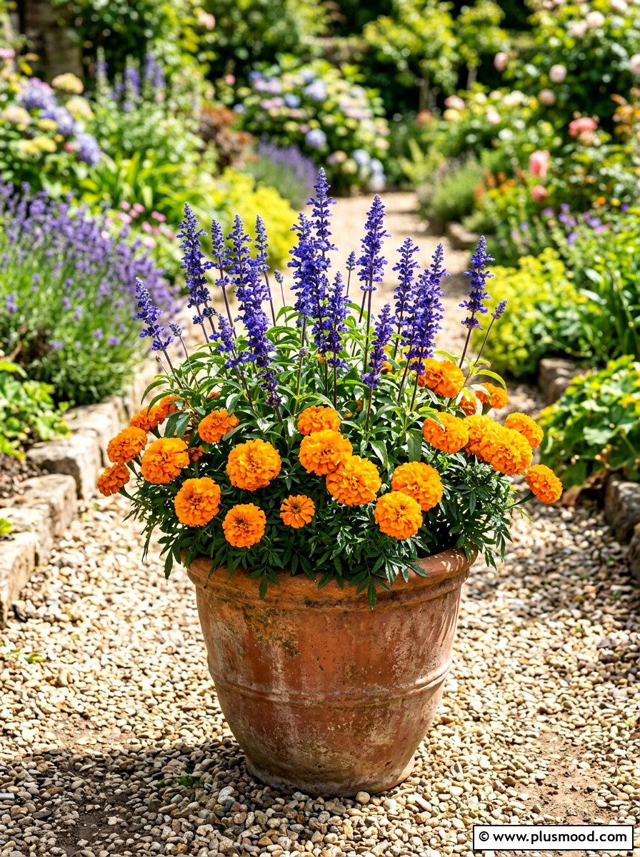 Marigold And Salvia Pot