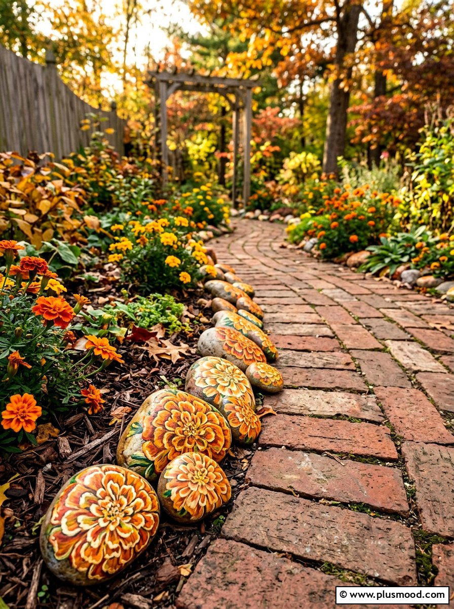 Marigold Painted Rock - 25 painted rock ideas with flowers
