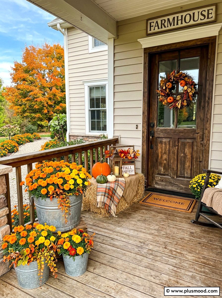 Marigold Porch Planter - 25 end of summer planter refresh ideas