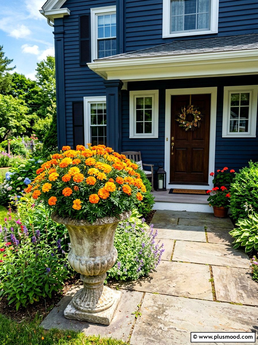 Marigold Sunny Front Urn - 25 summer porch urn ideas