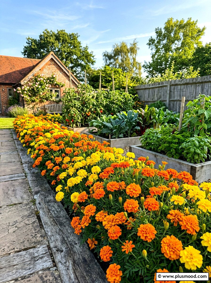 Marigold flower border - 25 late summer flower bed ideas