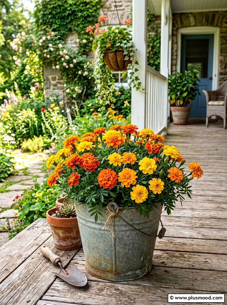 Marigold orange summer planter - 25 beautiful summer planter ideas