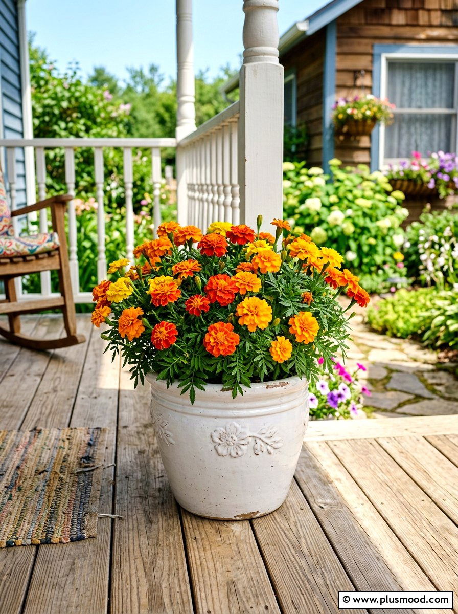 Marigold porch planter - 25 summer flower pot ideas