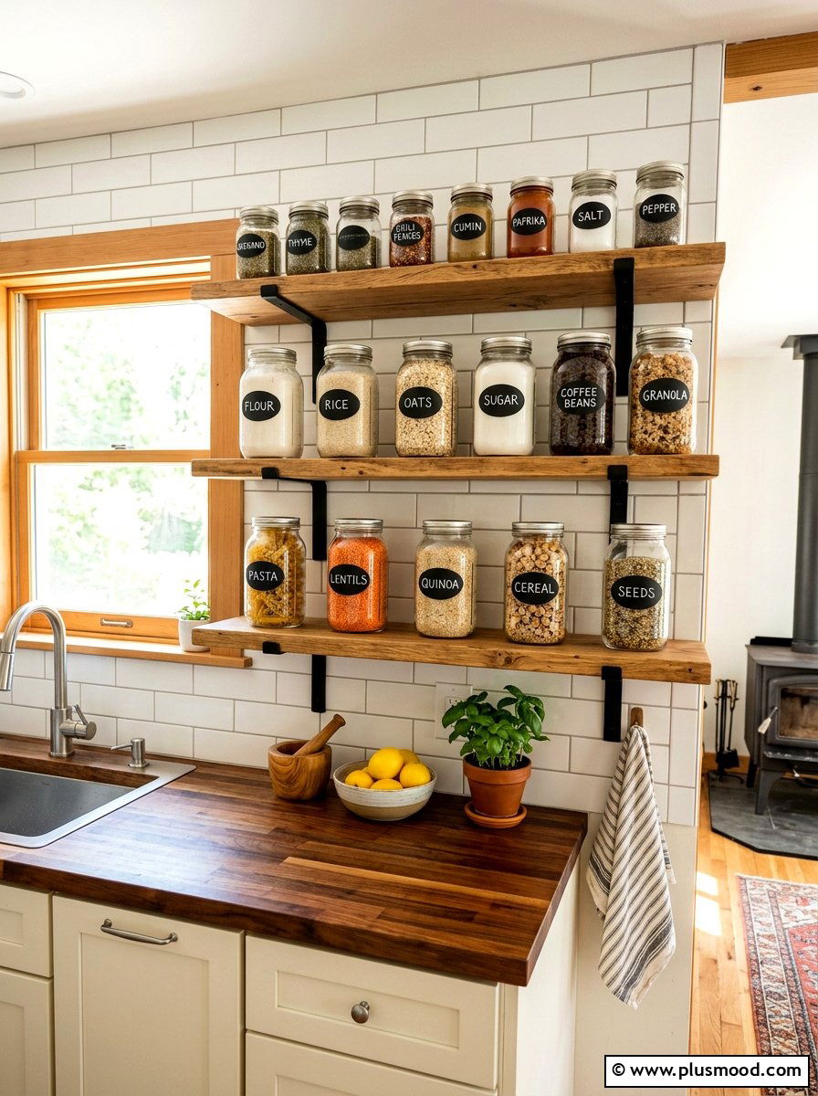 Mason Jar Kitchen Storage - 25 summer rustic decor ideas