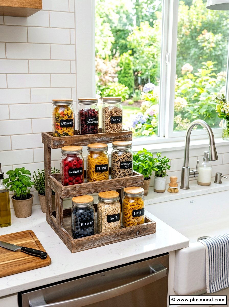Mason Jar Storage - 25 summer picnic style kitchen decor ideas