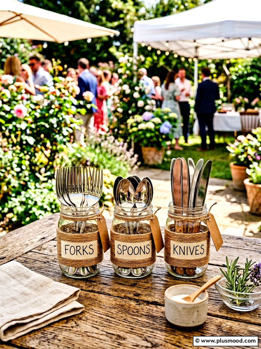 Mason Jar Utensil Holders - 25 summer buffet table decor ideas