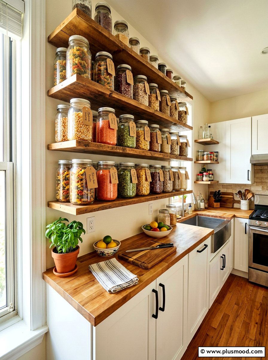 Mason jar storage - 25 summer kitchen decor ideas for apartments
