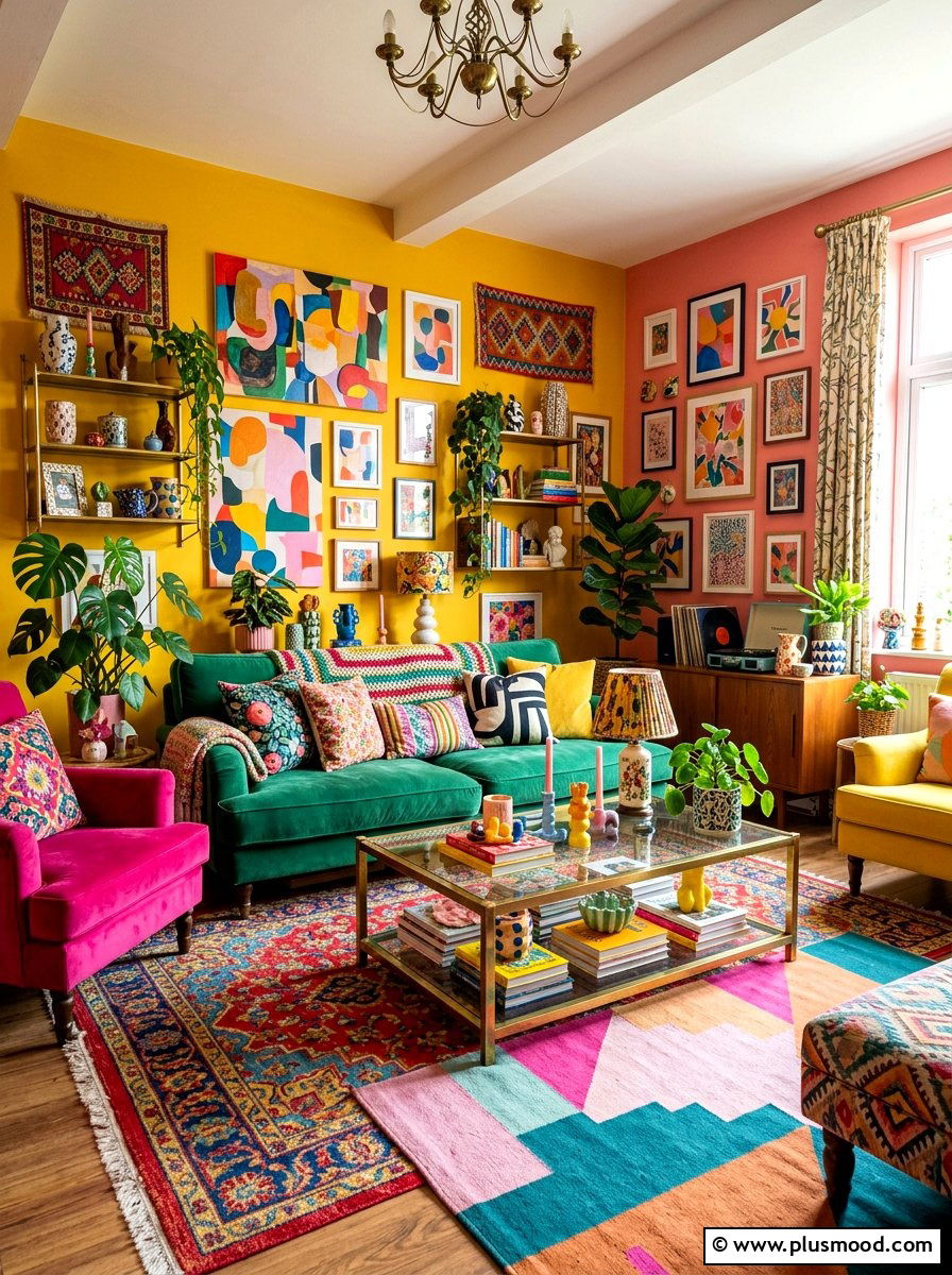 Maximalist Dopamine Living Room - 25 summer living room makeover ideas