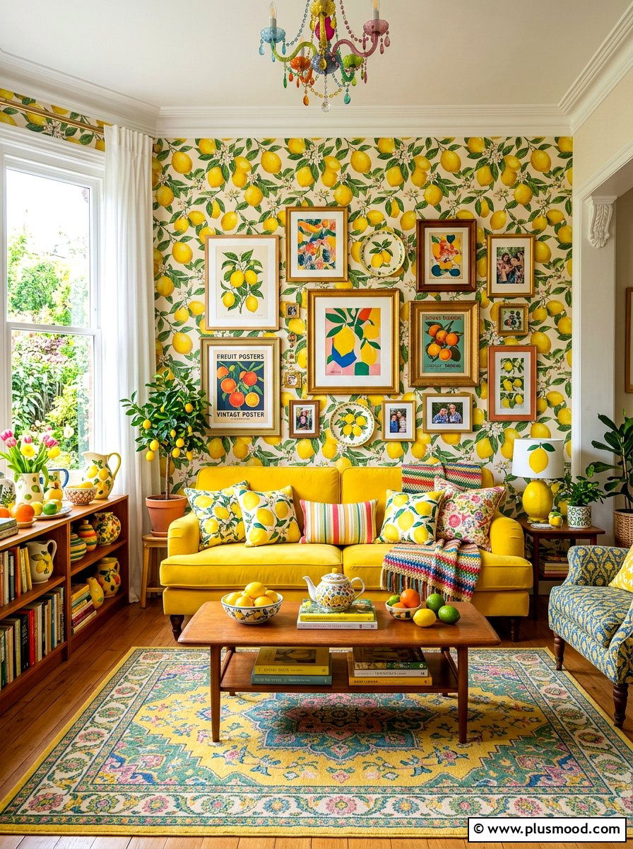 Maximalist Lemon Living Room - 25 summer lemon decor ideas for living room