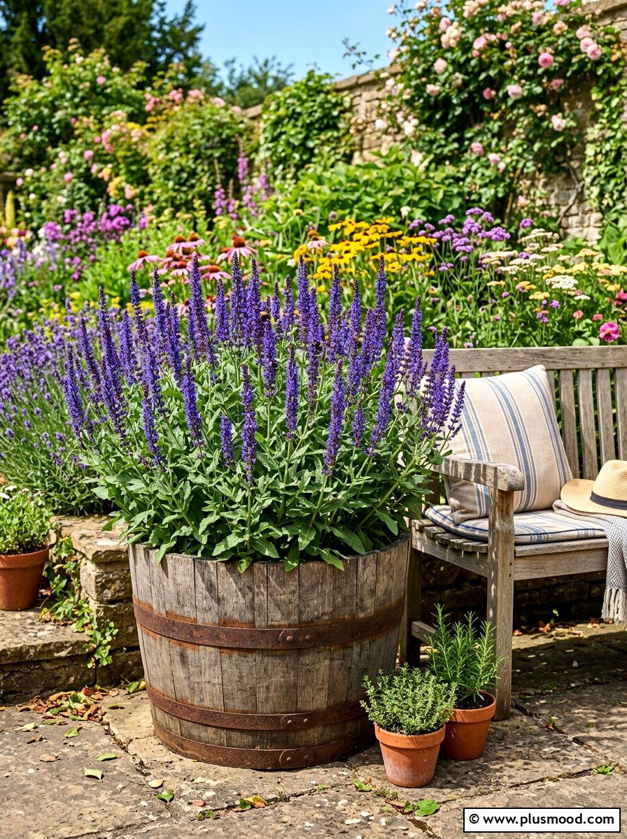 Mealycup Sage Salvia Container - 25 summer low maintenance planter ideas