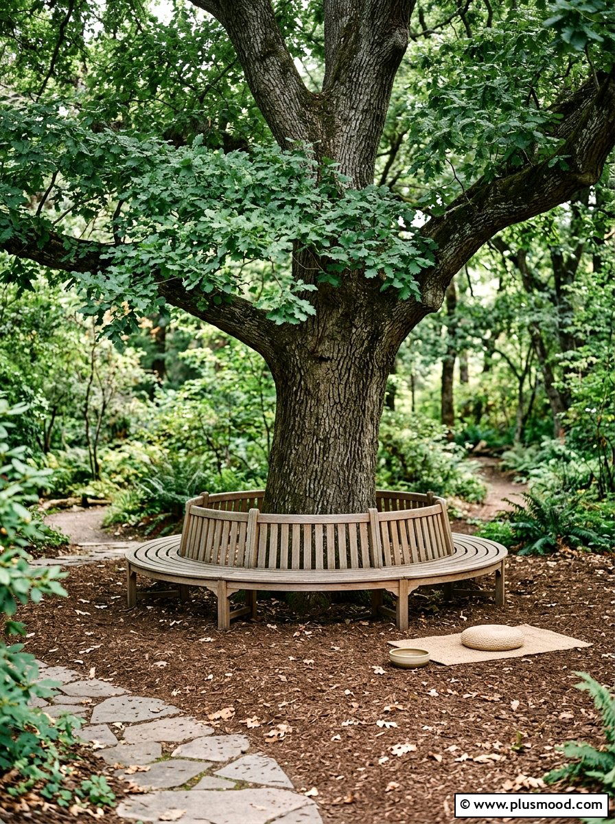 Meditation Bench Under Tree - 25 small backyard ideas with yoga space