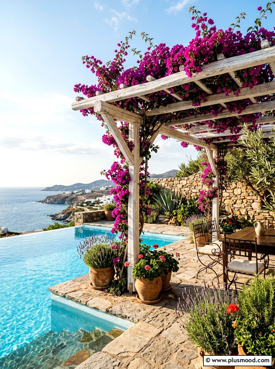 Mediterranean Bougainvillea Pool Landscaping - 25 pool landscaping ideas with pergola and vines