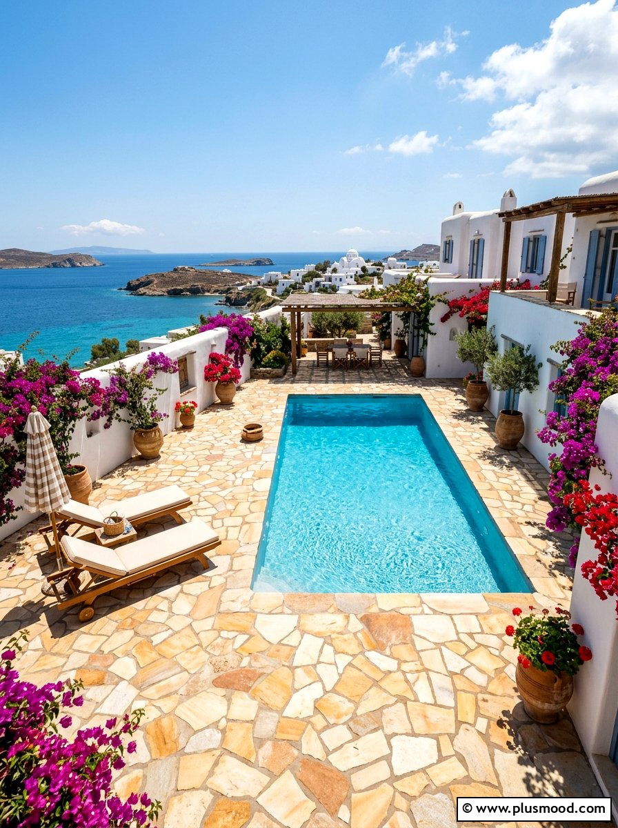 Mediterranean Flagstone Pool Terrace - 25 pool landscaping ideas with flagstone