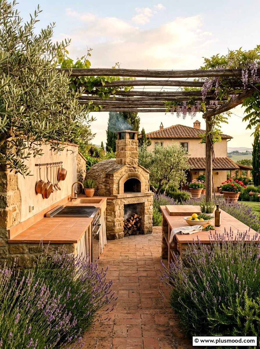 Mediterranean Outdoor Kitchen - 25 pool landscaping ideas with outdoor kitchen