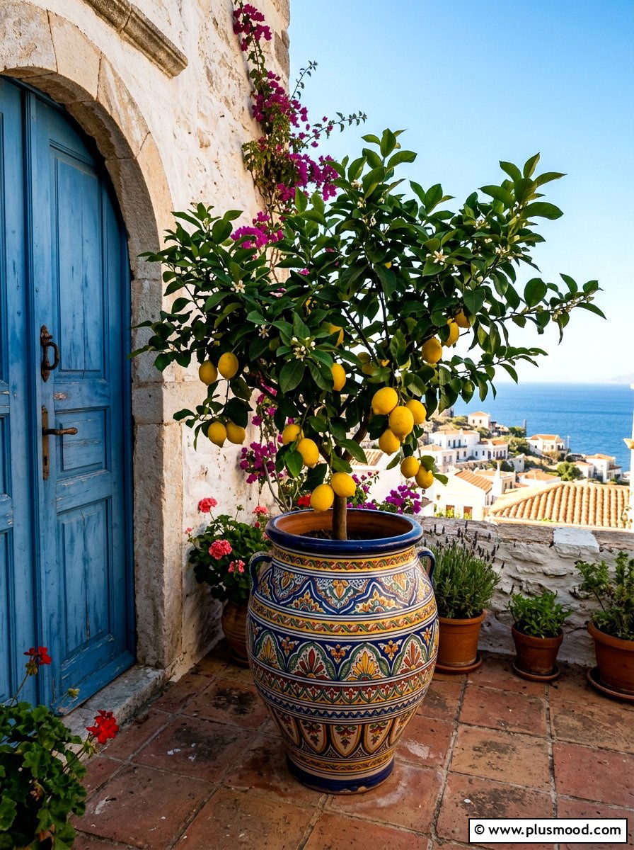 Mediterranean Painted Clay Pot - 25 summer lemon tree planter ideas