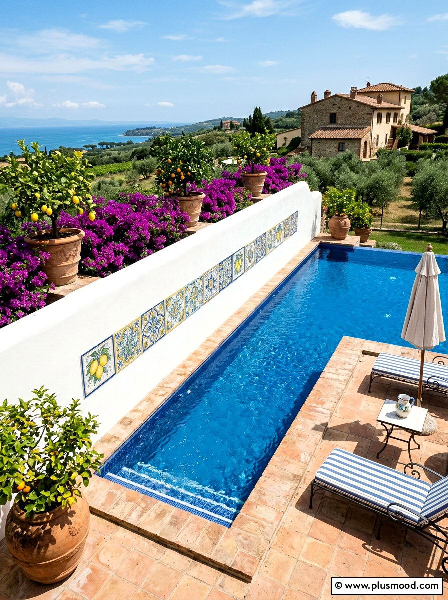Mediterranean Plaster Pool Wall - 25 pool landscaping ideas with retaining wall
