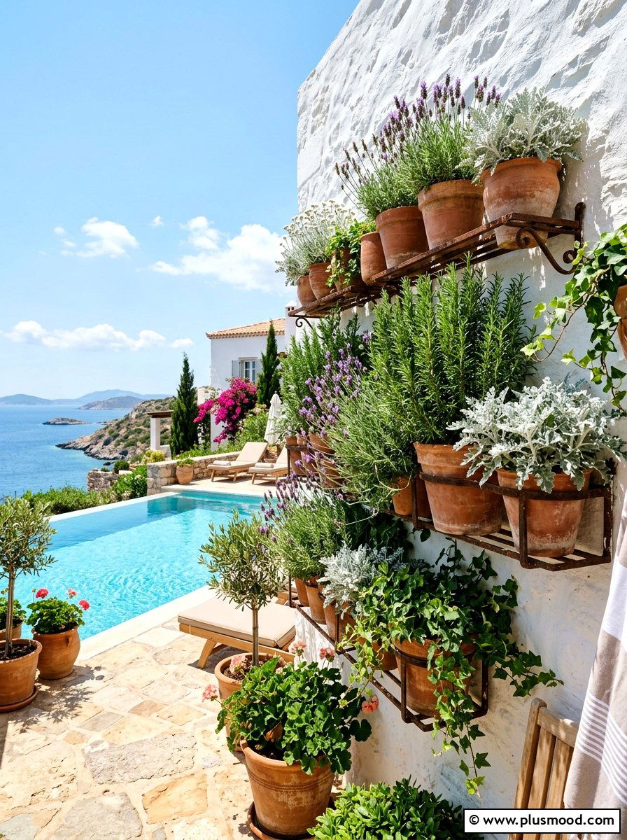 Mediterranean Poolside Green Wall - 25 pool landscaping ideas with vertical garden