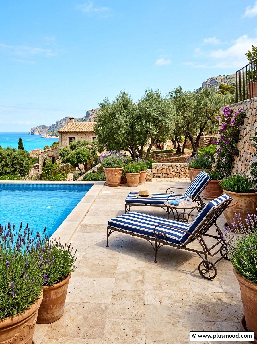 Mediterranean Stone Patio - 25 summer pool lounge area ideas