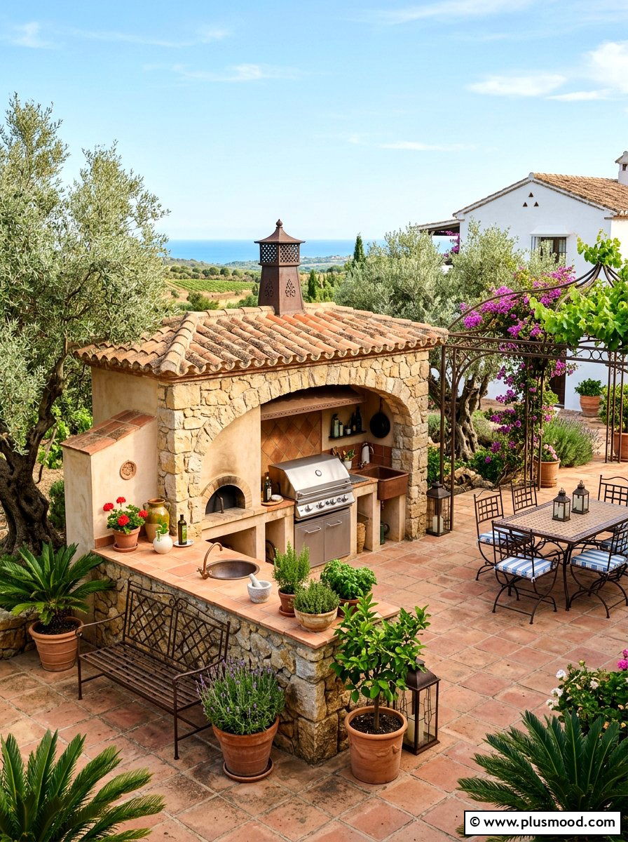 Mediterranean Style Outdoor Cooking Area - 25 summer backyard grill area ideas