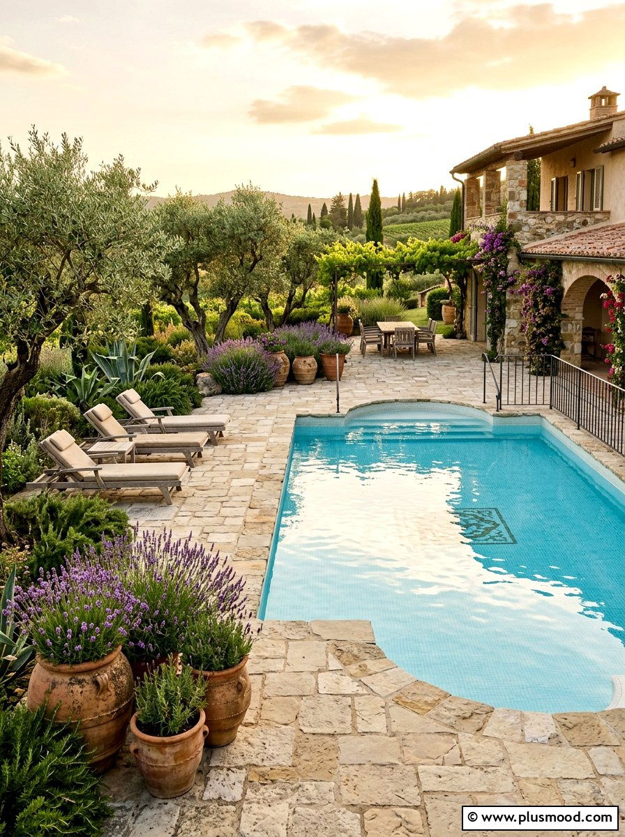 Mediterranean Style Pool - 25 pool landscaping ideas with plants