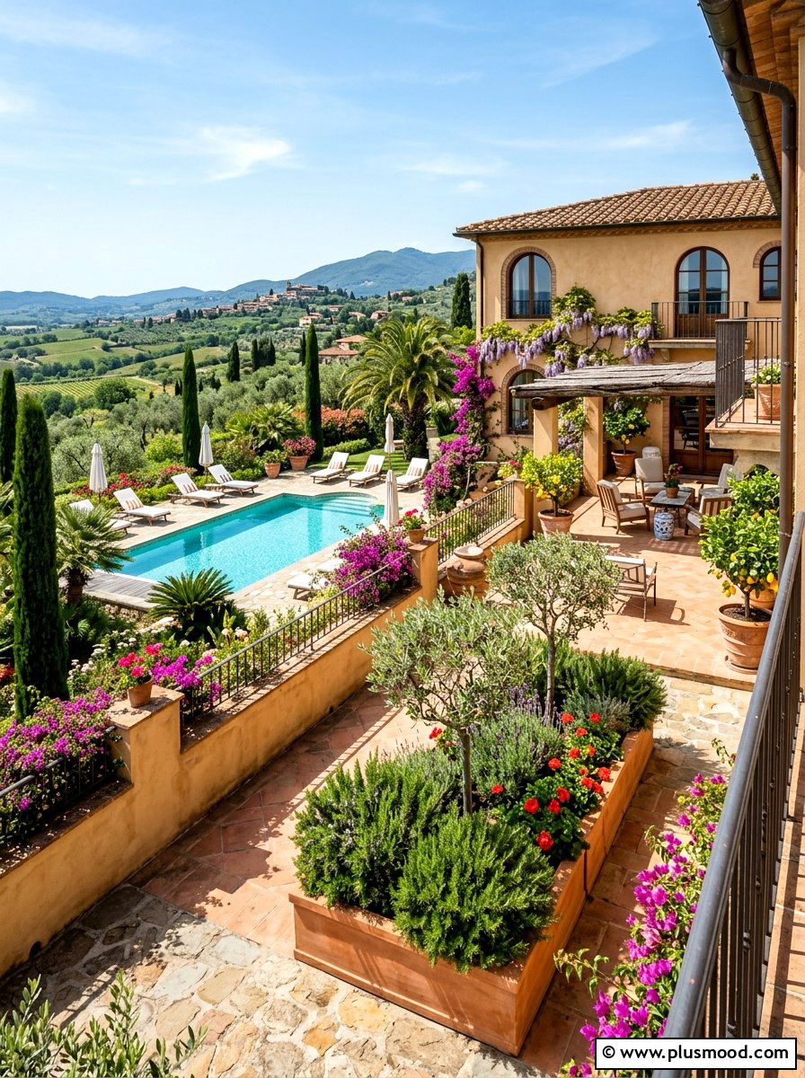 Mediterranean Style Terrace - 25 pool landscaping ideas with raised garden beds