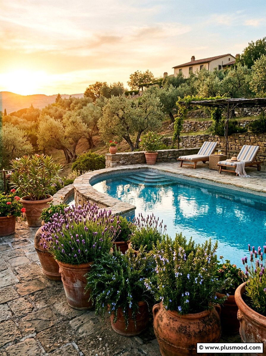Mediterranean Terra Cotta Pot At Pool Side - 25 pool landscaping ideas with potted plants
