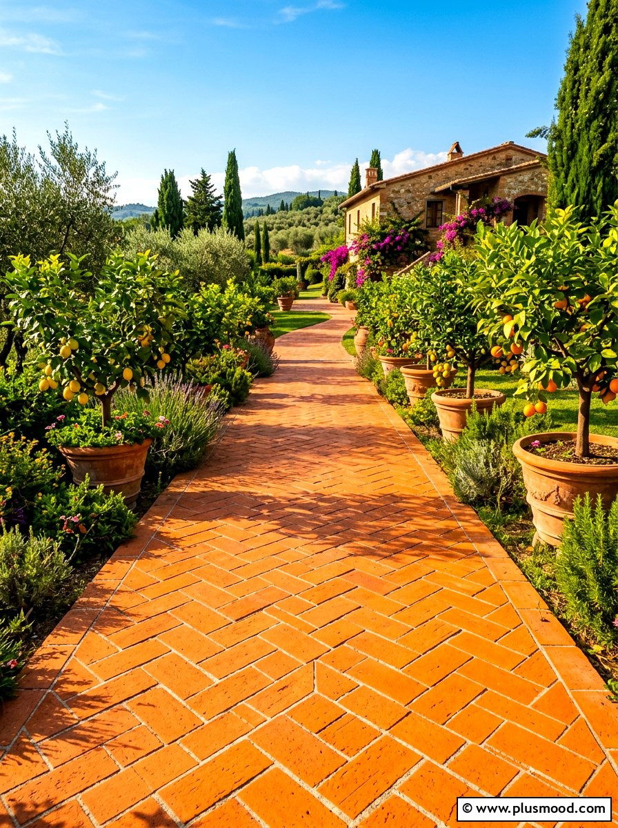Mediterranean Terracotta Tile Path - 25 summer garden pathway ideas