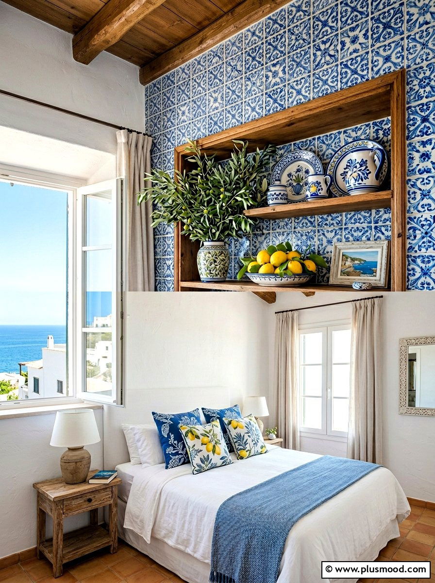 Mediterranean Tile Bedroom Shelf - 25 summer bedroom shelf decor ideas
